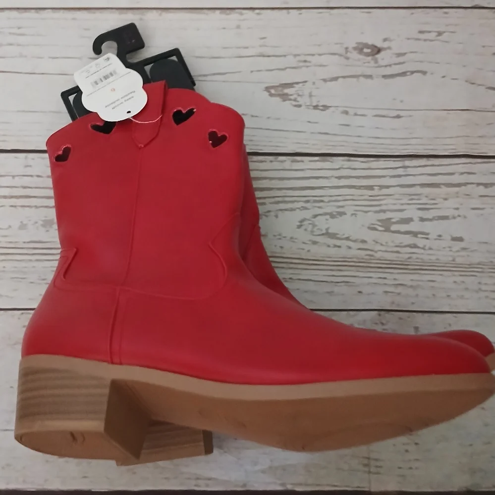 Wonder Nation Girls Red Western Ankle Boots With Heart Cutouts Size 6